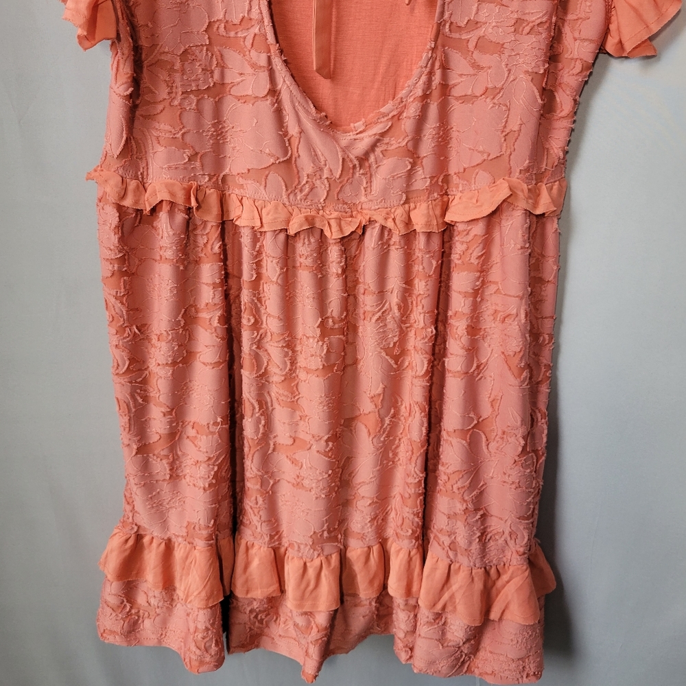 New Anthropologie Textured Ruffle Knit Mini Dress Pink Rose XSP Petite - Picture 9 of 12